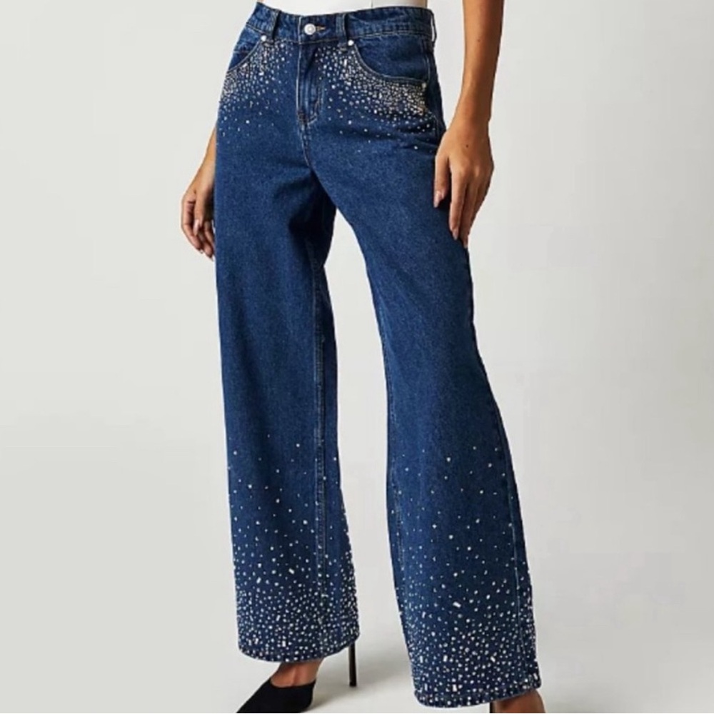 MILK IT ZIGGY RHINESTONE EMBELLISHED
WIDE LEG JEANS